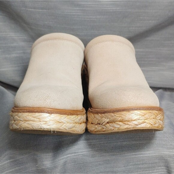 Dolce Vita Camdin Beige Dune Suede Leather Raffia Clogs Platforms Heels Womens 8 - Picture 4 of 10